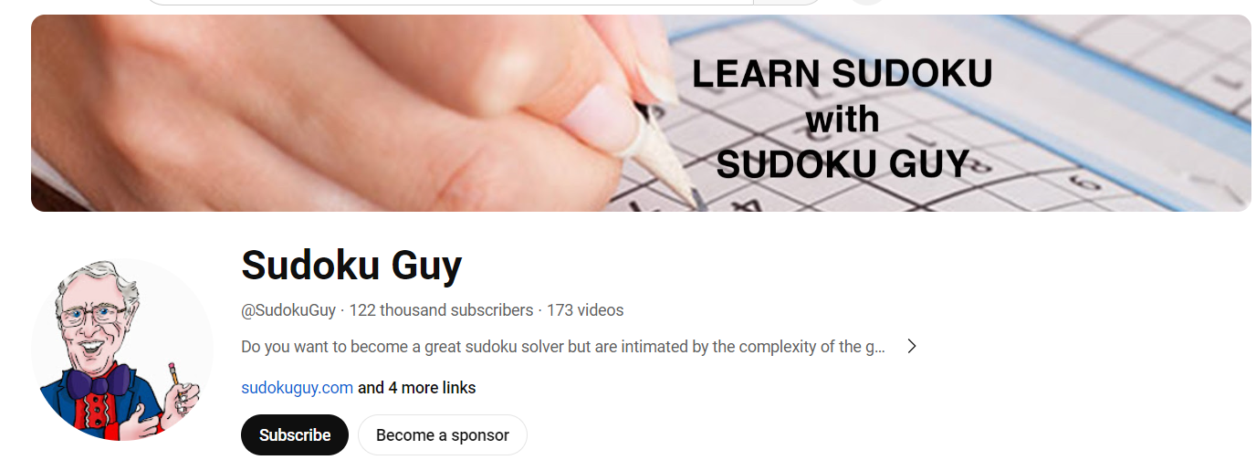 Learn Sudoku with Sudoku Guy on Youtube